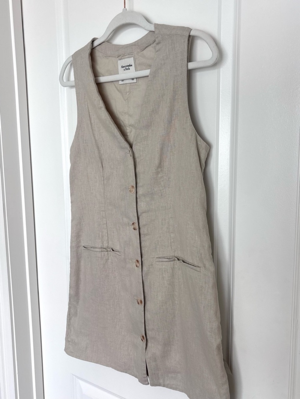 Abercrombie Linen Vest Dress Cotton Neutral Button Front Minimalist Size Small - Picture 4 of 10
